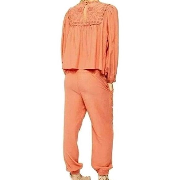 NWT Free People Valencia Top and Pant Cotton Blend Two-Piece Set in Orange - Picture 3 of 8